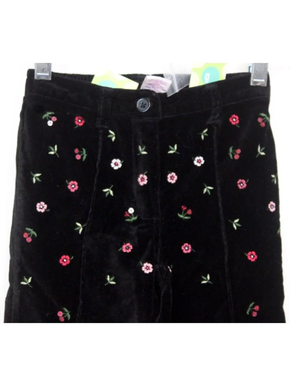 2003 Gymboree Holiday Magic  Black Velvet Pants Flowers Cherries sz 5 Sequins